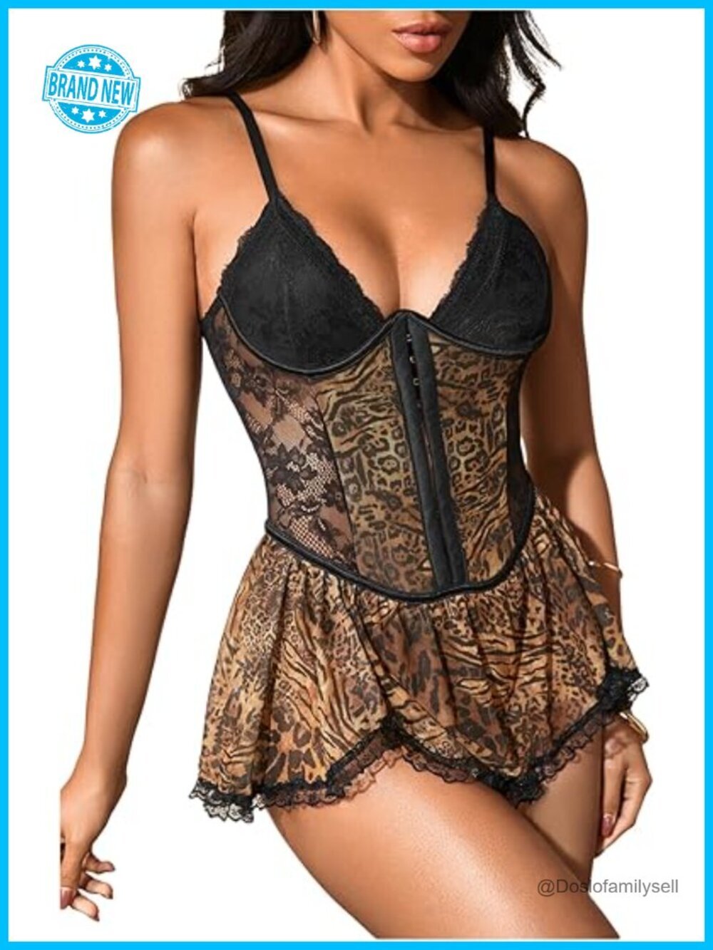 Cheetah Corset Mini Dress Sleeveless Asymmetrical Hem Lace